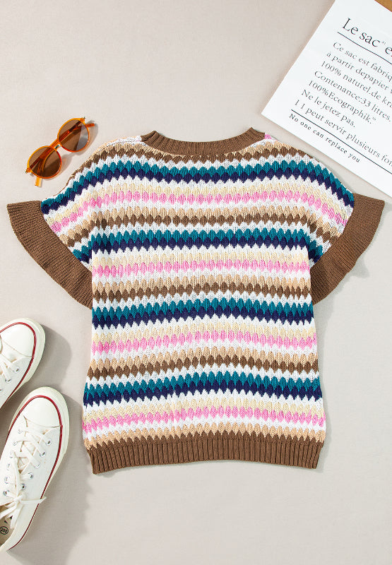 Contrast Round Neck Short Sleeve Sweater