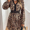 Lace Detail Leopard Flounce Sleeve Mini Dress