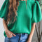 Texture Round Neck Puff Sleeve Blouse