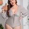 Plus Size Tied Deep V Balloon Sleeve One-Piece Swimsuit