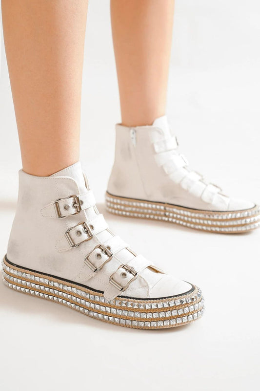 Beast Fashion Multi-Buckle Straps Studded Platform Sneakers