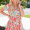 Multicolored Tie Neck Short Sleeve Tiered Dress