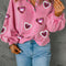 Heart Sequin Half Snap Mineral Wash Sweatshirt