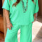 Plus Size Round Neck Half Sleeve Top and Tied Pants Set