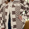 Plus Size Checkered Button Up Long Sleeve Jacket