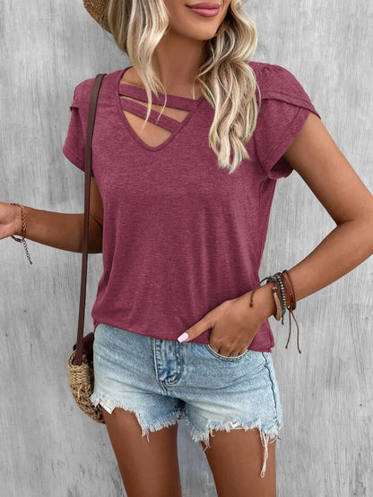 Asymmetrical Petal Sleeve T-Shirt