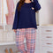 Plus Size Heart Graphic Top and Plaid Joggers Lounge Set