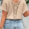 Plus Size Textured Lace Round Neck Short Sleeve T-Shirt