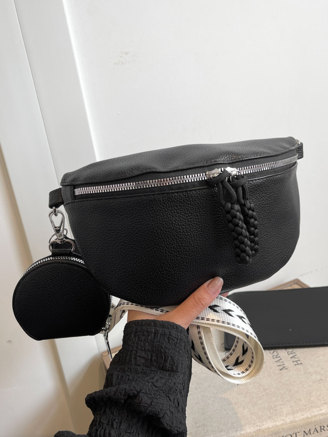 PU Leather Adjustable Strap Crossbody Bag with Coin Purse