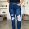 Judy Blue Full Size High Waist Rigid Magic Heavy Destroy Straight Jeans