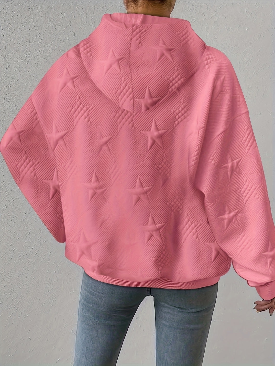 Plus Size Star Texture Long Sleeve Drawstring Hoodie