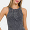 Zenana Washed Ribbed Half Snap Seamless Tank