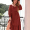 Plus Size Quarter Button V-Neck Long Sleeve Dress