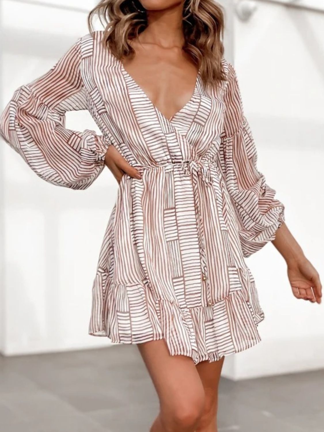 Cutout Back Surplice Long Sleeve Dress