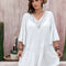 Plus Size Lace Detail Tie Neck Three-Quarter Sleeve Mini Dress