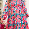 Plus Size Smocked Floral Square Neck Balloon Sleeve Dress