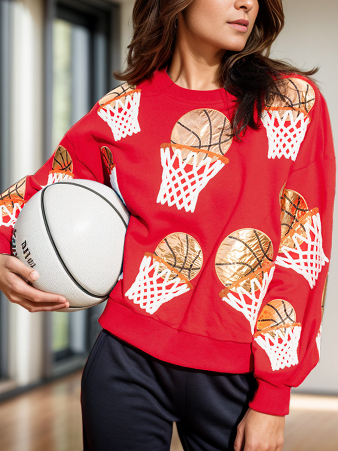 Basketball Round Neck Long Sleeve Sweatshirt