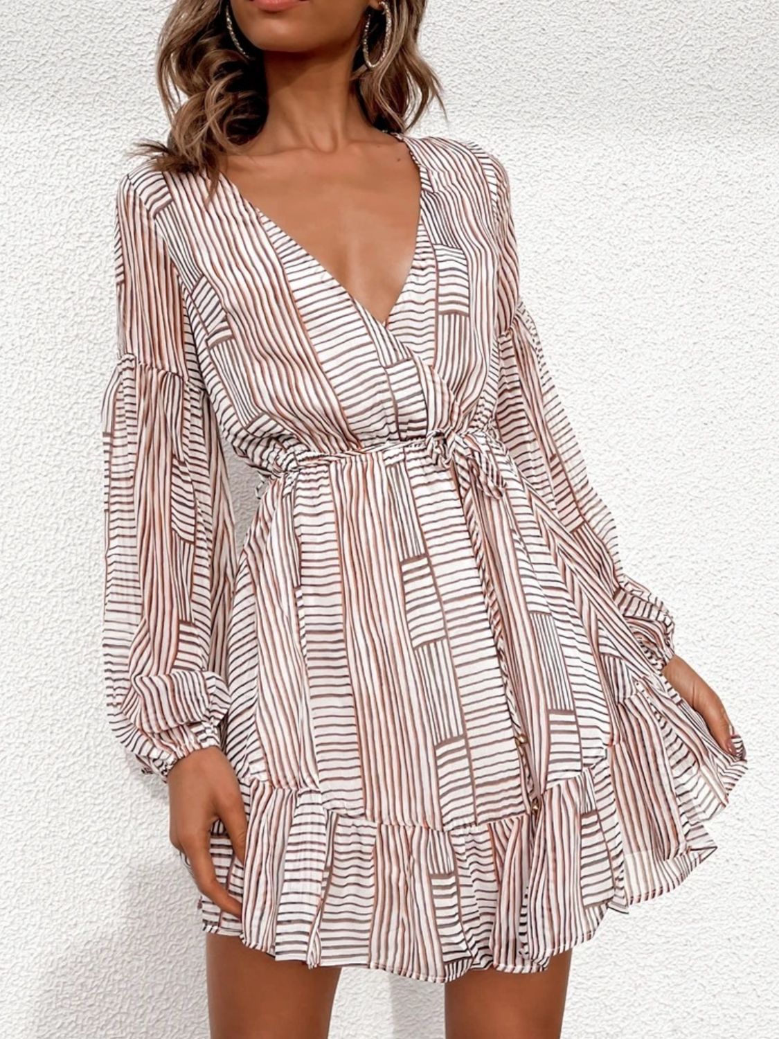 Cutout Back Surplice Long Sleeve Dress