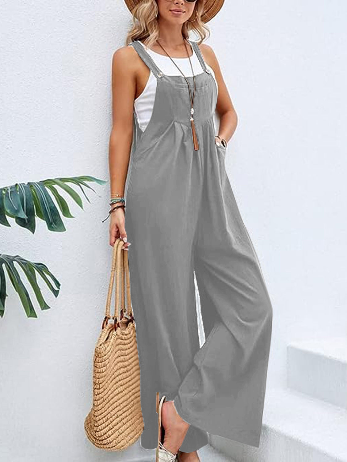 Full Size Wide Leg Overalls with Pockets