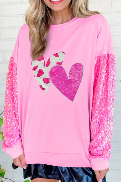 Valentine’s Day Sequin Heart Long Sleeve Sweatshirt