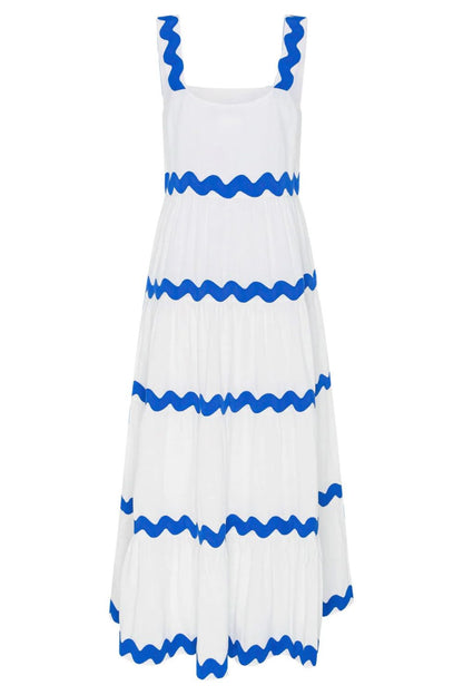 Contrast Trim Square Neck Wide Strap Maxi Dress