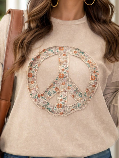 Plus Size Peace Sign Long Sleeve Sweatshirt