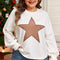 Plus Size Studded Star Round Neck Long Sleeve Blouse