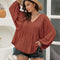 Plus Size Swiss Dot Tie Neck Long Sleeve Blouse