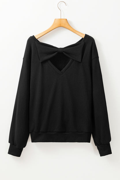 Bow Cutout Round Neck Long Sleeve Sweatshirt