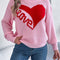 LOVE Heart Round Neck Dropped Shoulder Sweater