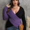 Plus Size Two-Tone Surplice Neck Sweater